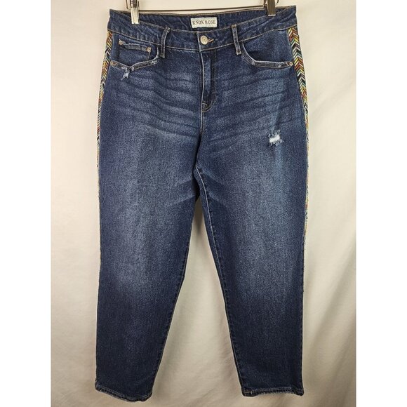 Knox Rose Women's Jeans Size 10 Blue Distressed Side Embroidered Denim Pants - Picture 1 of 12